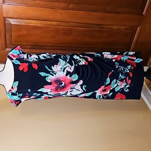 LAUREN RALPH LAUREN DRESS FLORAL 16 BLACK PINK GREEN WHITE Cap Sleeves